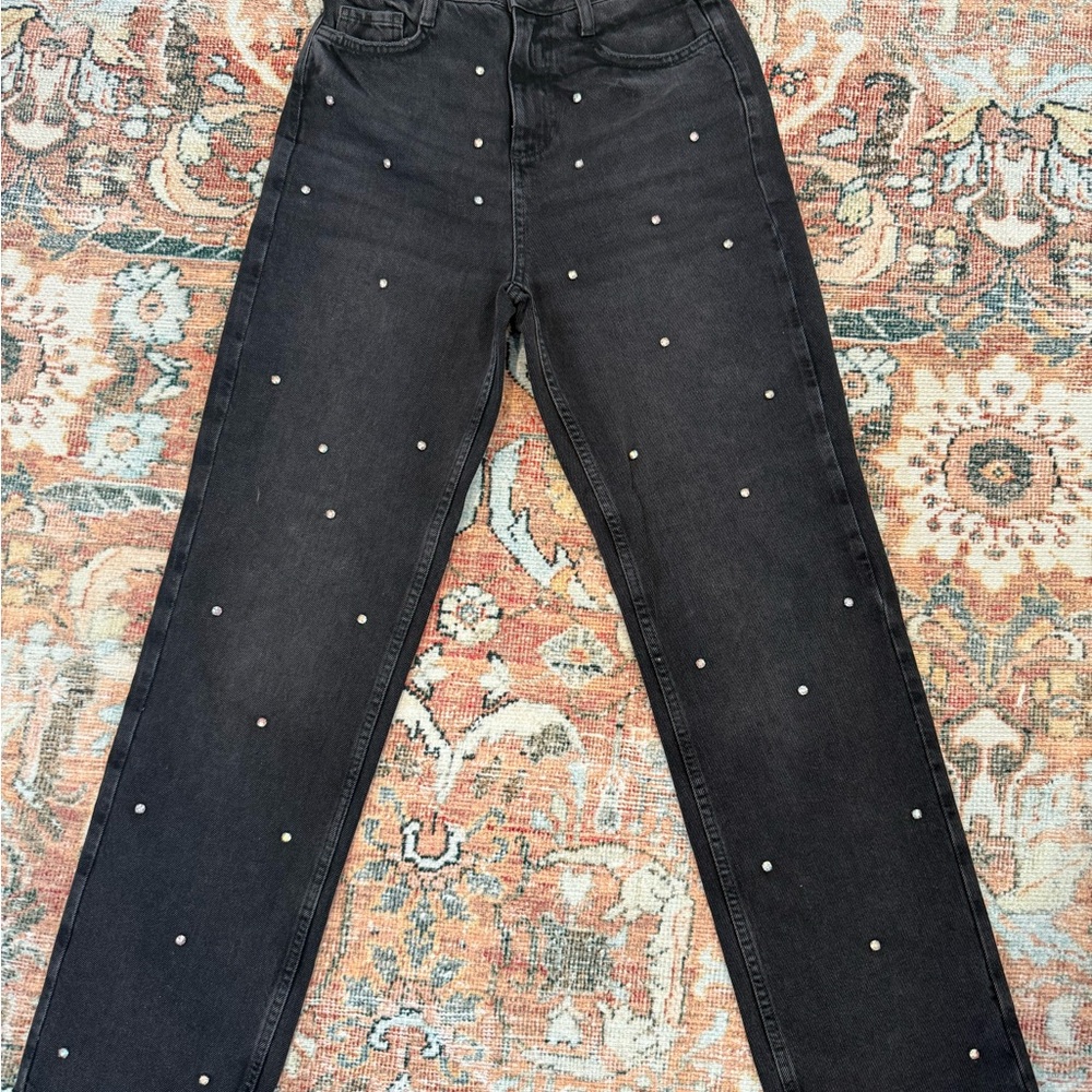 Zara embellished high waist denim jeans